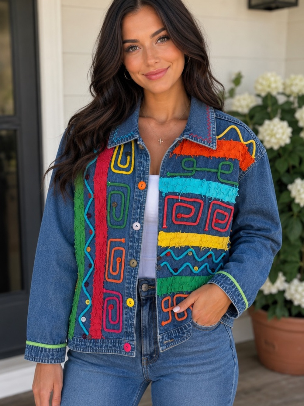 Vintage New Direction Colorful Embellished Denim Jacket Y2K Boho